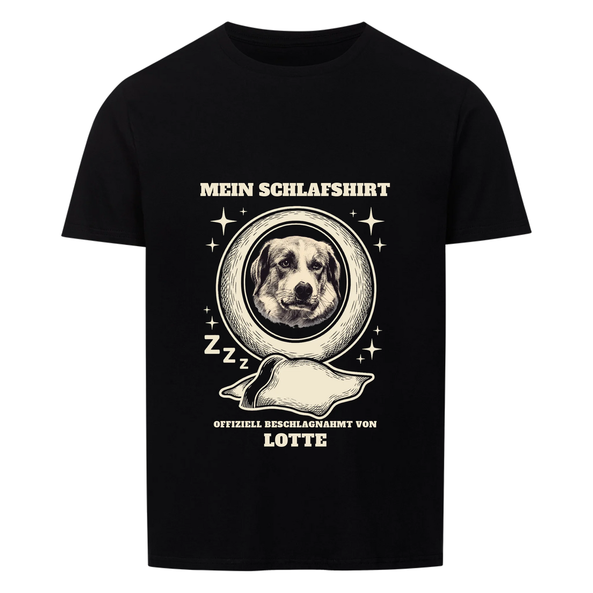 Mein Schlafshirt – Mond-Medaillon – personalisiert mit Foto und Name deines Haustiers, Druckansicht 1 | Lil Snouts