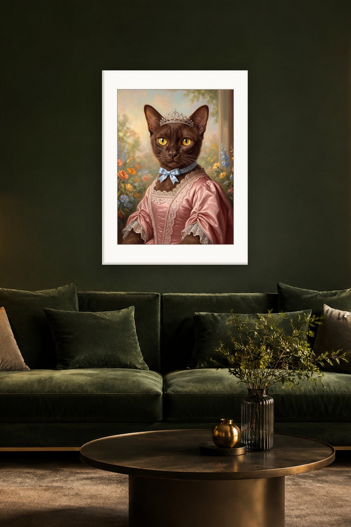 Poster im Wohnzimmer: Deine Katze als Renaissance-Prinzessin – personalisiertes Katzenportrait